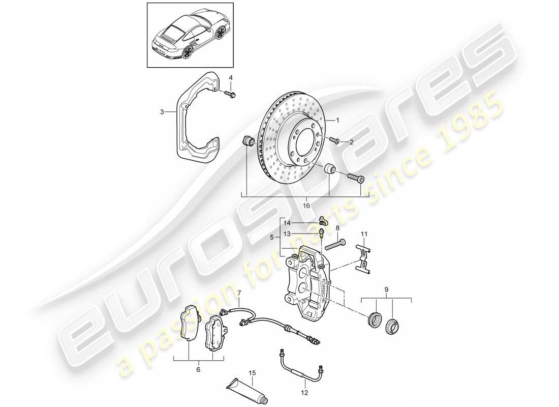 porsche 2008 (997-1 turbo / gt2) scheibenbremsen ersatzteildiagramm