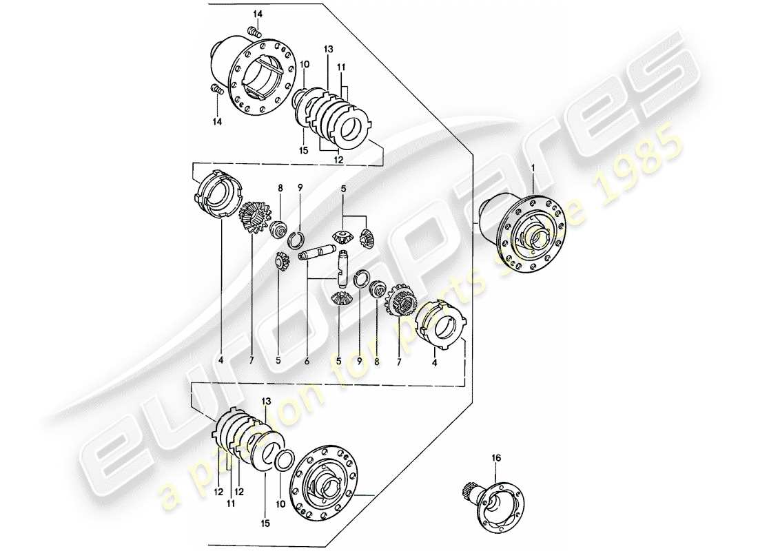 porsche 1982 (911) sperrdifferential ersatzteildiagramm