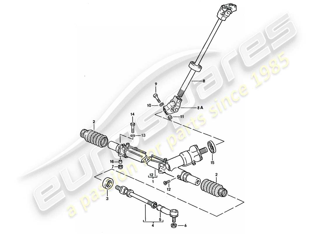 porsche 1993 (928) lenkgetriebe - lenkstange ersatzteildiagramm