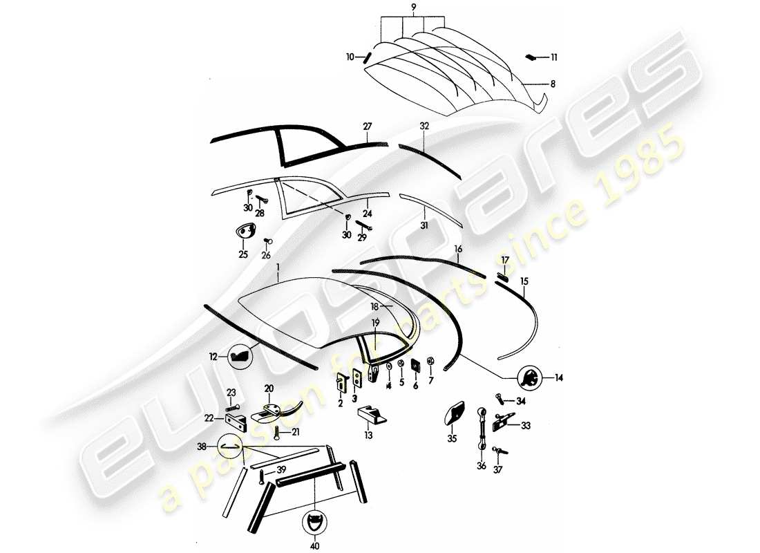 porsche 1960 (356b/356c) hardtop-ersatzteildiagramm