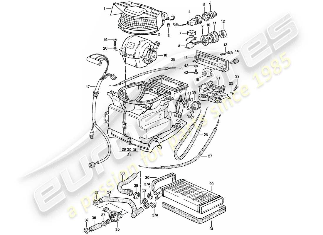 porsche 1980 (924) heizung - heizkern - f 92-cn402 198>> - f 93-cn100 306>> teilediagramm