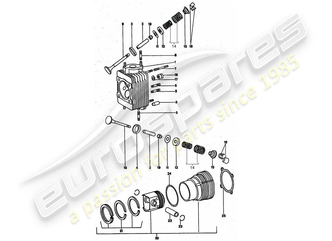 porsche 1977 (911 turbo) zylinderkopf teilediagramm