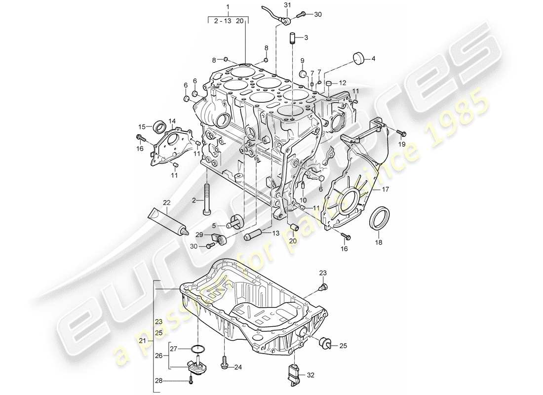 porsche 2004 (cayenne e1 9pa) kurbelgehäuse-teilediagramm