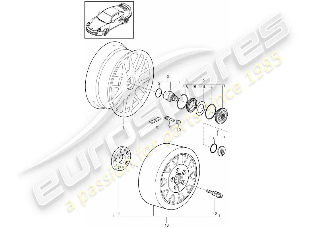 porsche 2013 (997-2 turbo / gt2 rs) zentralverriegelung ersatzteildiagramm
