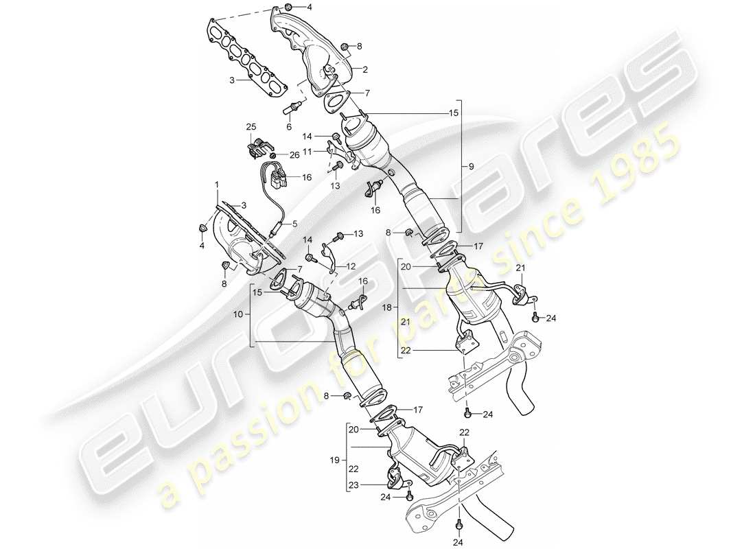 porsche 2004 (cayenne e1 9pa) auspuffanlage teilediagramm