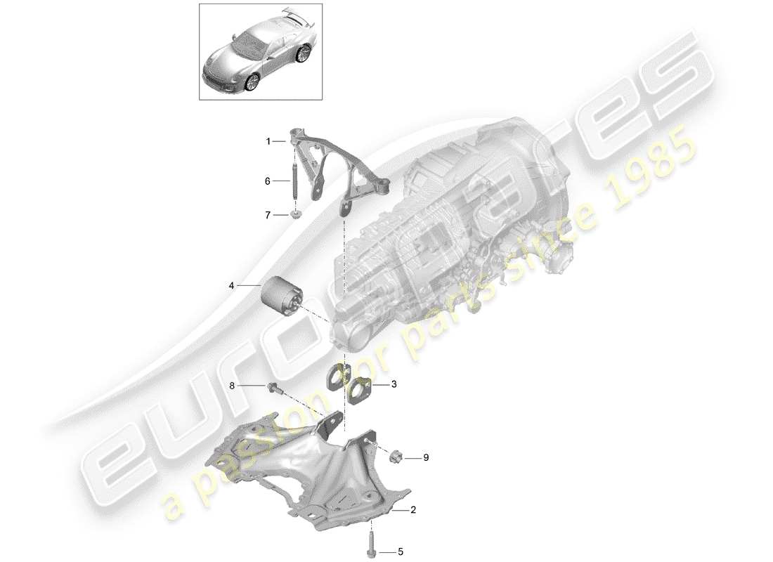 porsche 2015 (991-1 r/gt3/rs) unterrahmen teilediagramm
