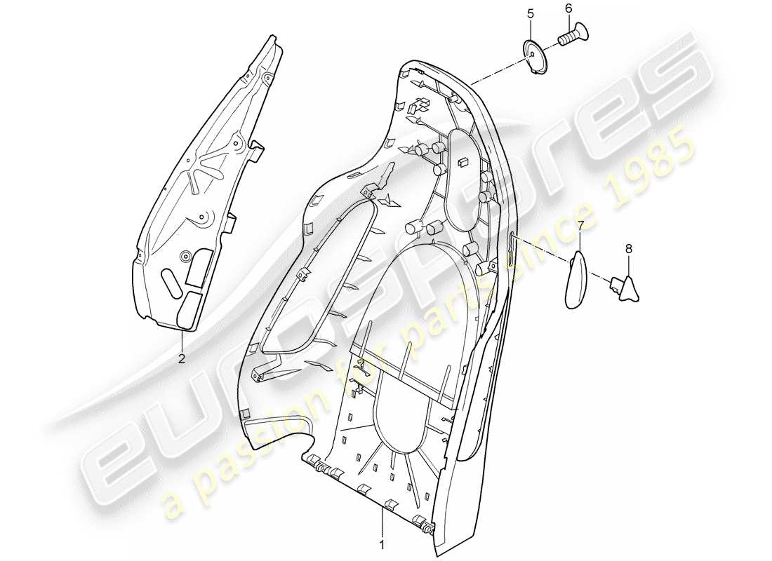 porsche 2008 (987 cayman) rückenlehnenschale ersatzteildiagramm