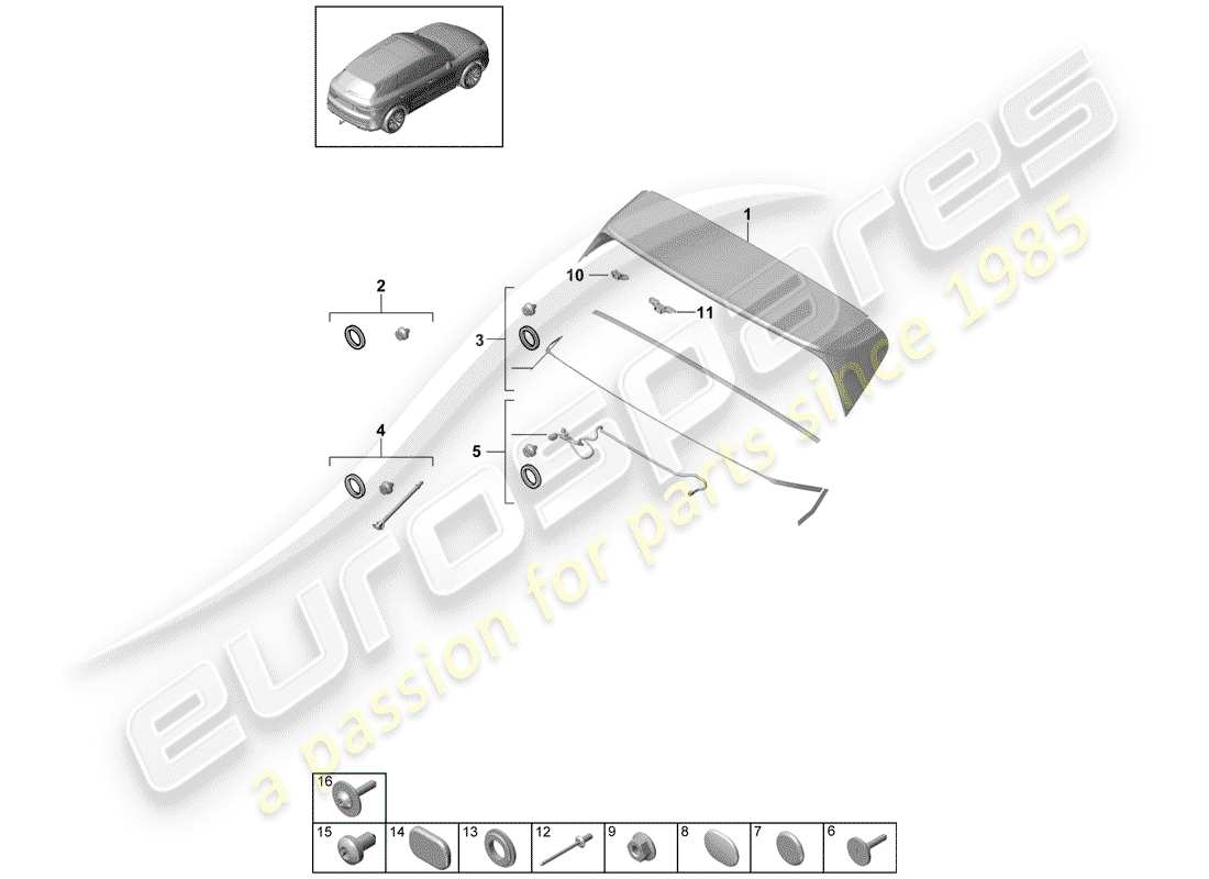 porsche 2020 (cayenne e3 9ya/9yb) heckspoiler teilediagramm