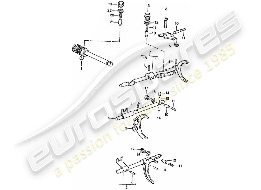 porsche 1986 (924s) getriebesteuerung - schaltgetriebe ersatzteildiagramm
