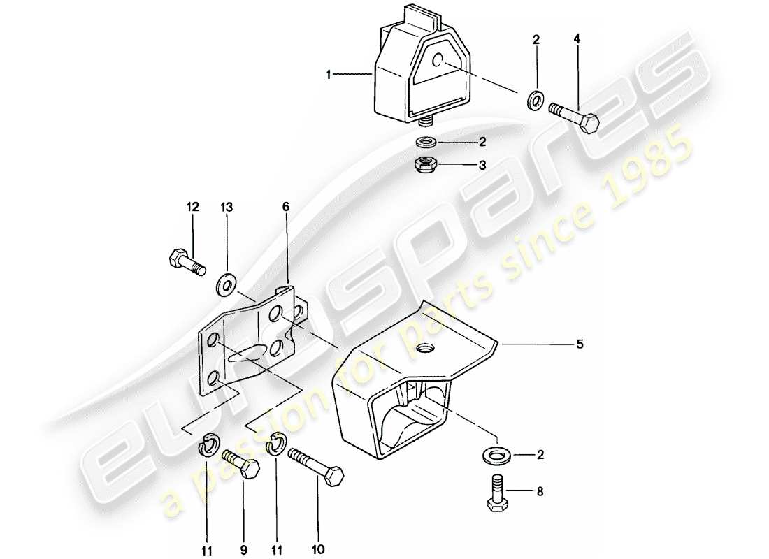 porsche 1983 (924) getriebeaufhängung - manuelles getriebe ersatzteildiagramm