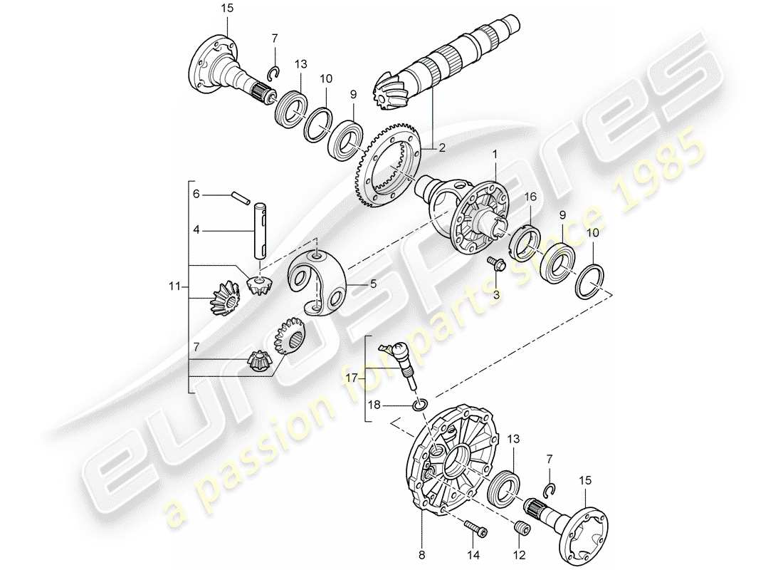 porsche 2007 (987 boxster) differential teilediagramm