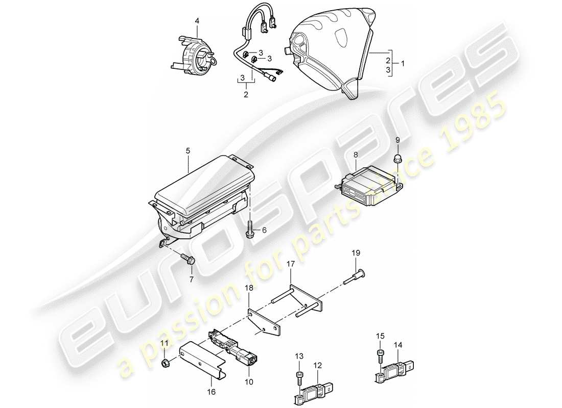 porsche 2004 (cayenne e1 9pa) airbag-teilediagramm