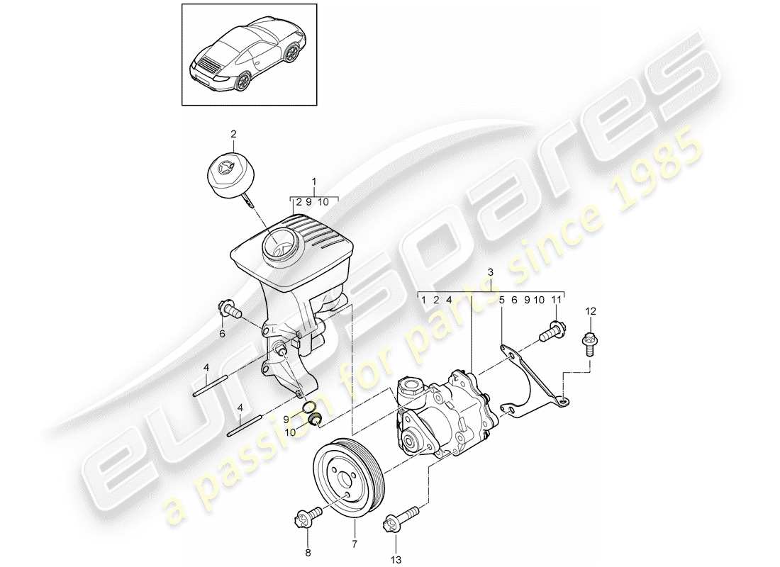 porsche 2011 (997-2) servolenkung - teilediagramm