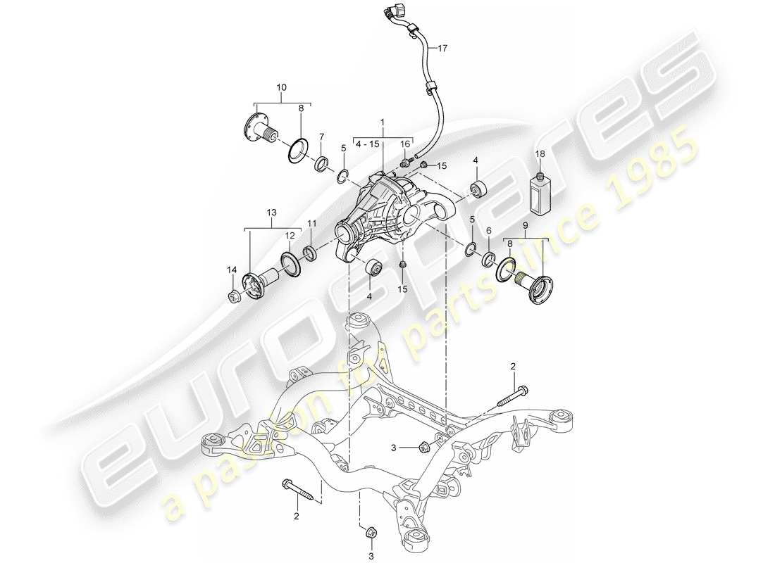 porsche 2004 (cayenne e1 9pa) hinterachsdifferential ersatzteildiagramm