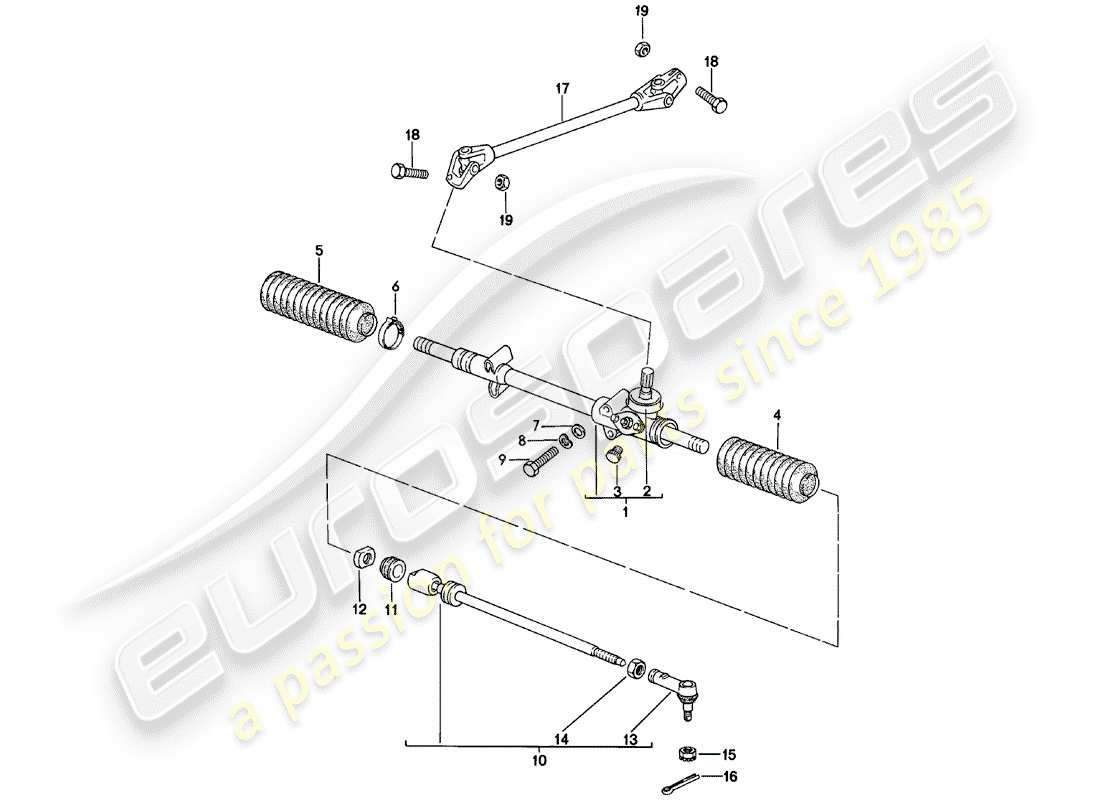 porsche 1984 (924) lenkgetriebe - lenkstange ersatzteildiagramm
