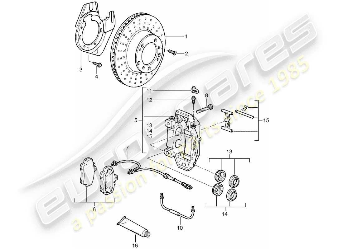 porsche 2008 (997-1) scheibenbremsen teilediagramm