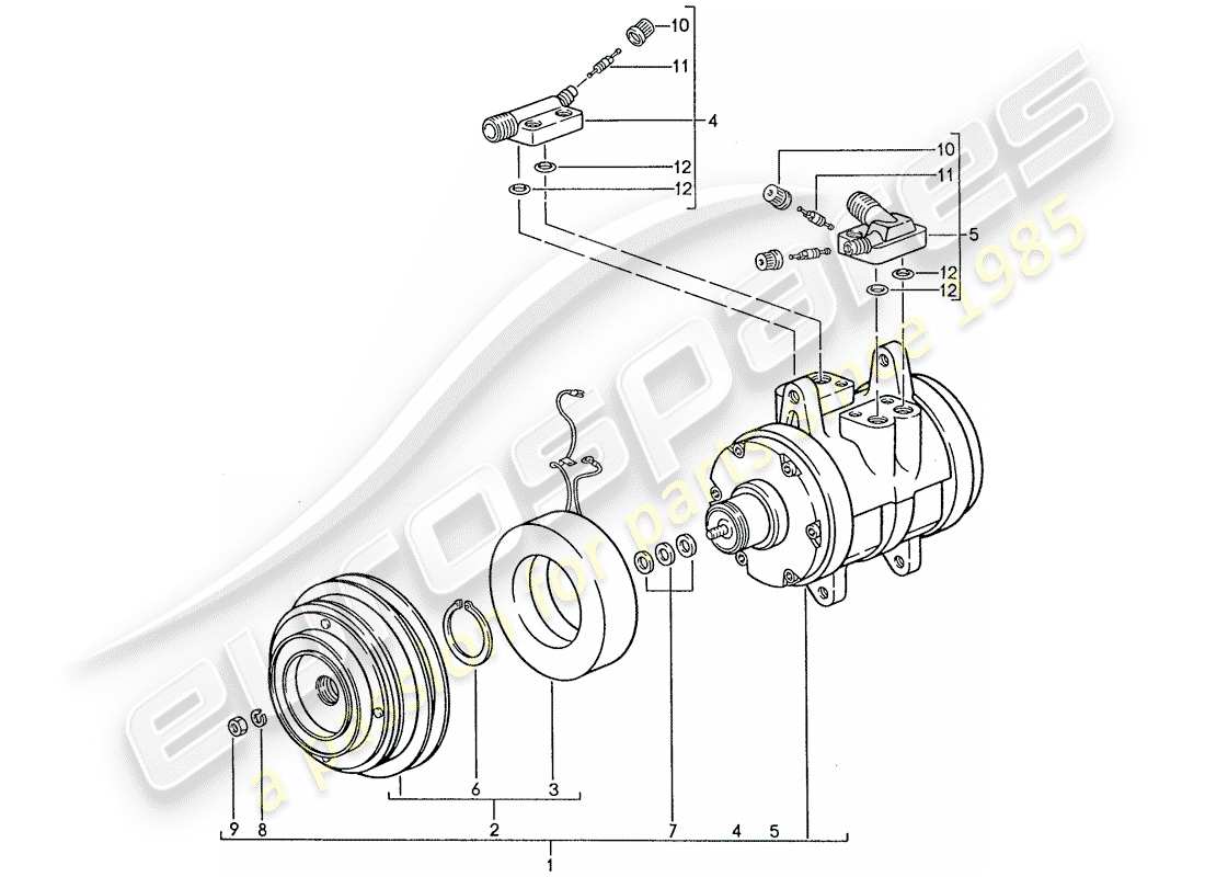 porsche 1991 (928) klimaanlage - kompressor teilediagramm