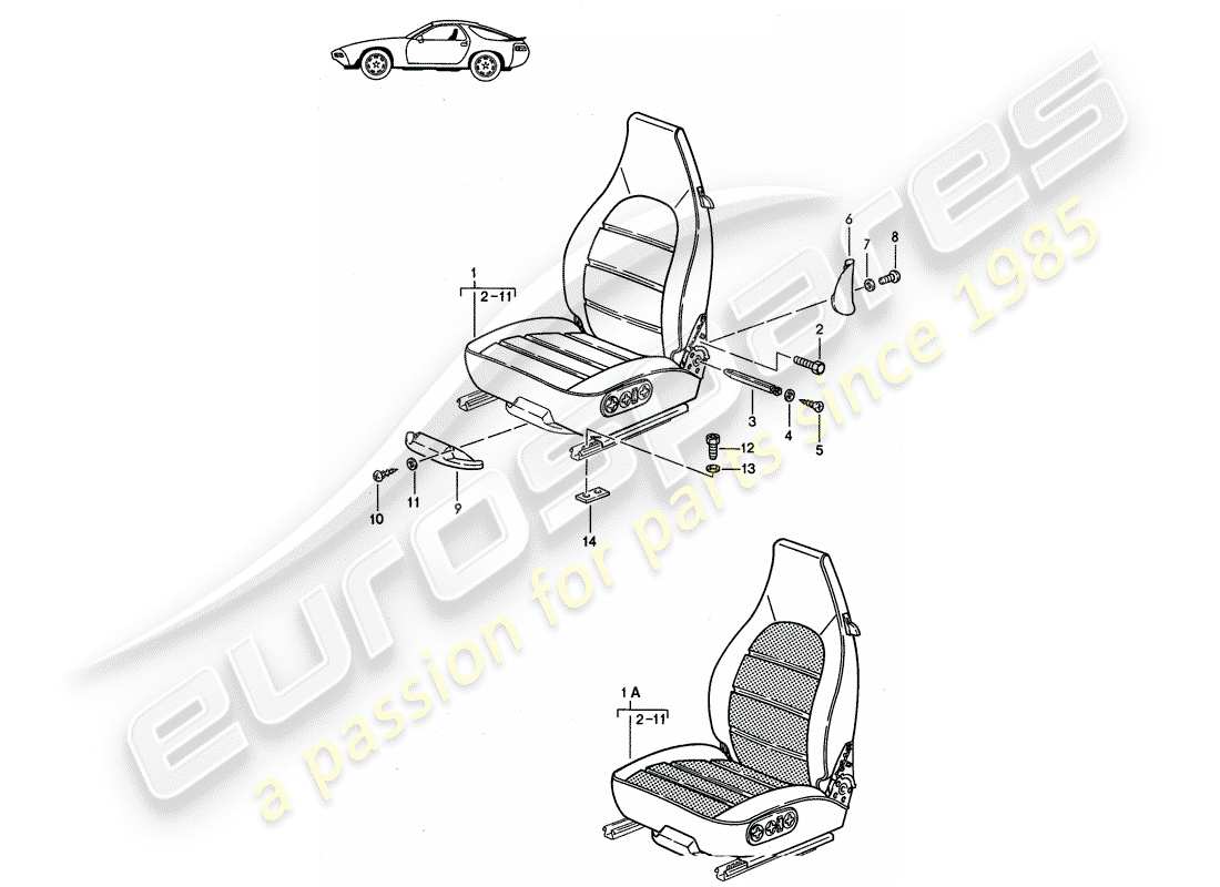 eine teilezeichnung aus dem porsche 1985 (seats for 944/968/911/928) teilekatalog