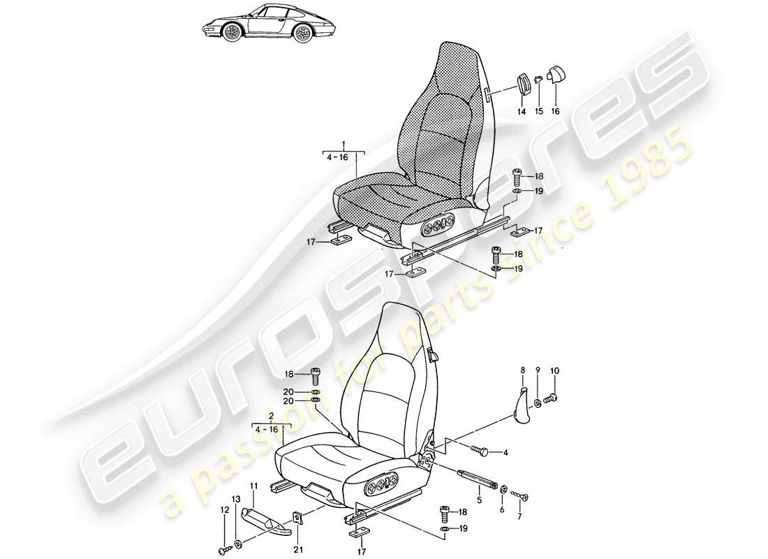 eine teilezeichnung aus dem porsche 1988 (seats for 944/968/911/928) teilekatalog
