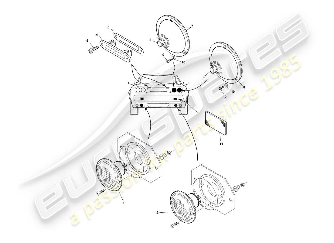 aston martin v8 coupe (1999) teilediagramm für außenleuchten