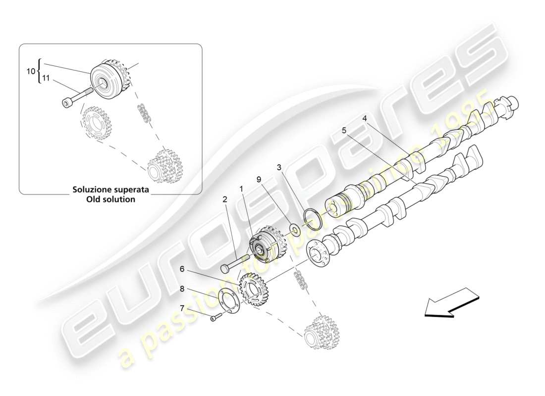 maserati granturismo (2014) nockenwellen des rechten zylinderkopfes teilediagramm