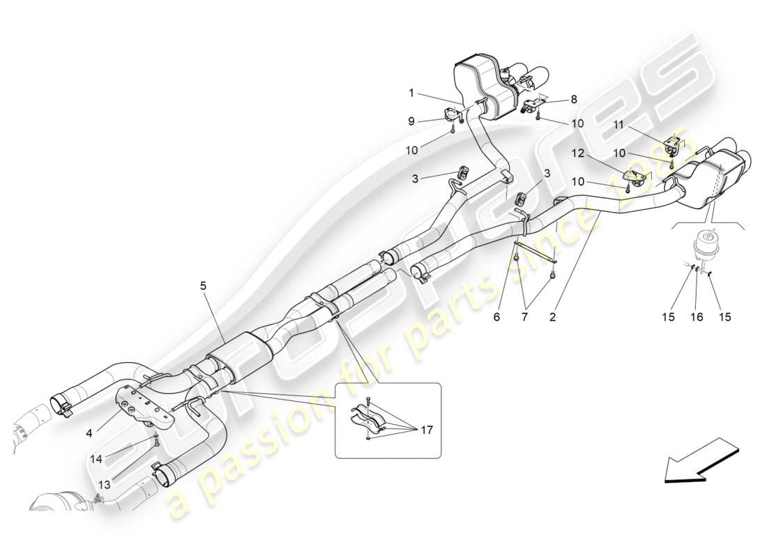 maserati qtp 3.0 bt v6 410hp (2014) schalldämpfer ersatzteildiagramm