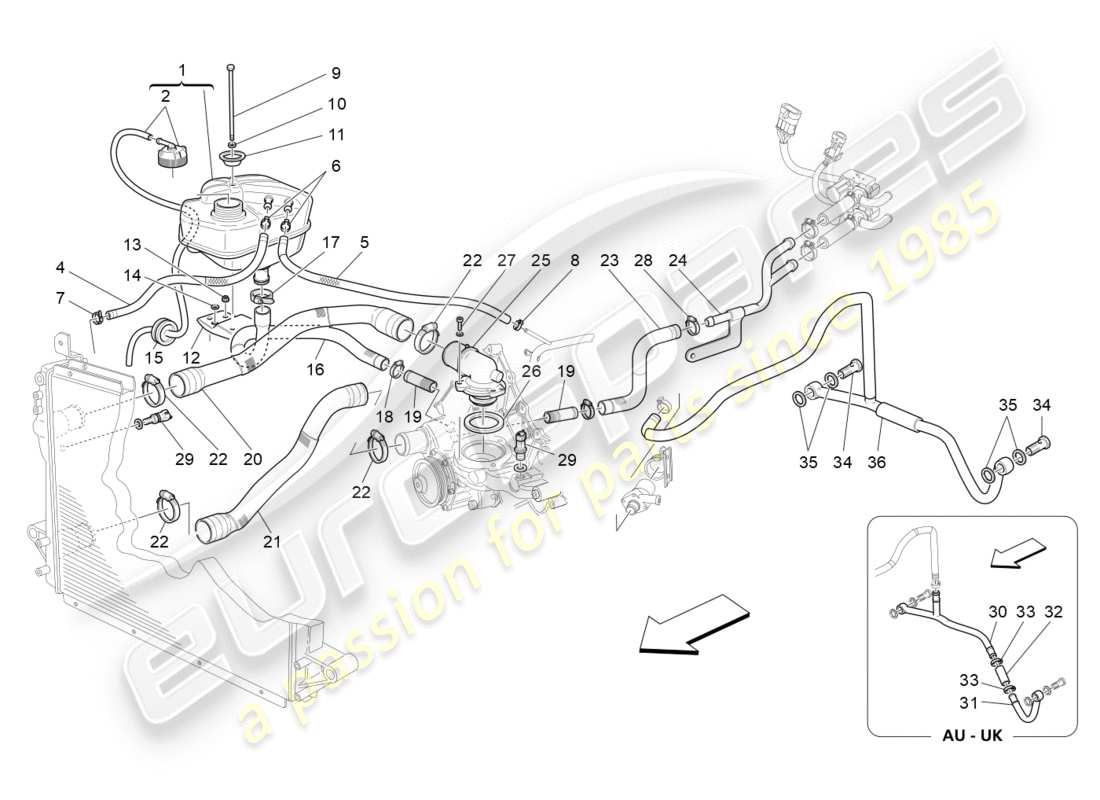 maserati granturismo s (2013) kühlsystem: nähre und leitungen ersatzteildiagramm