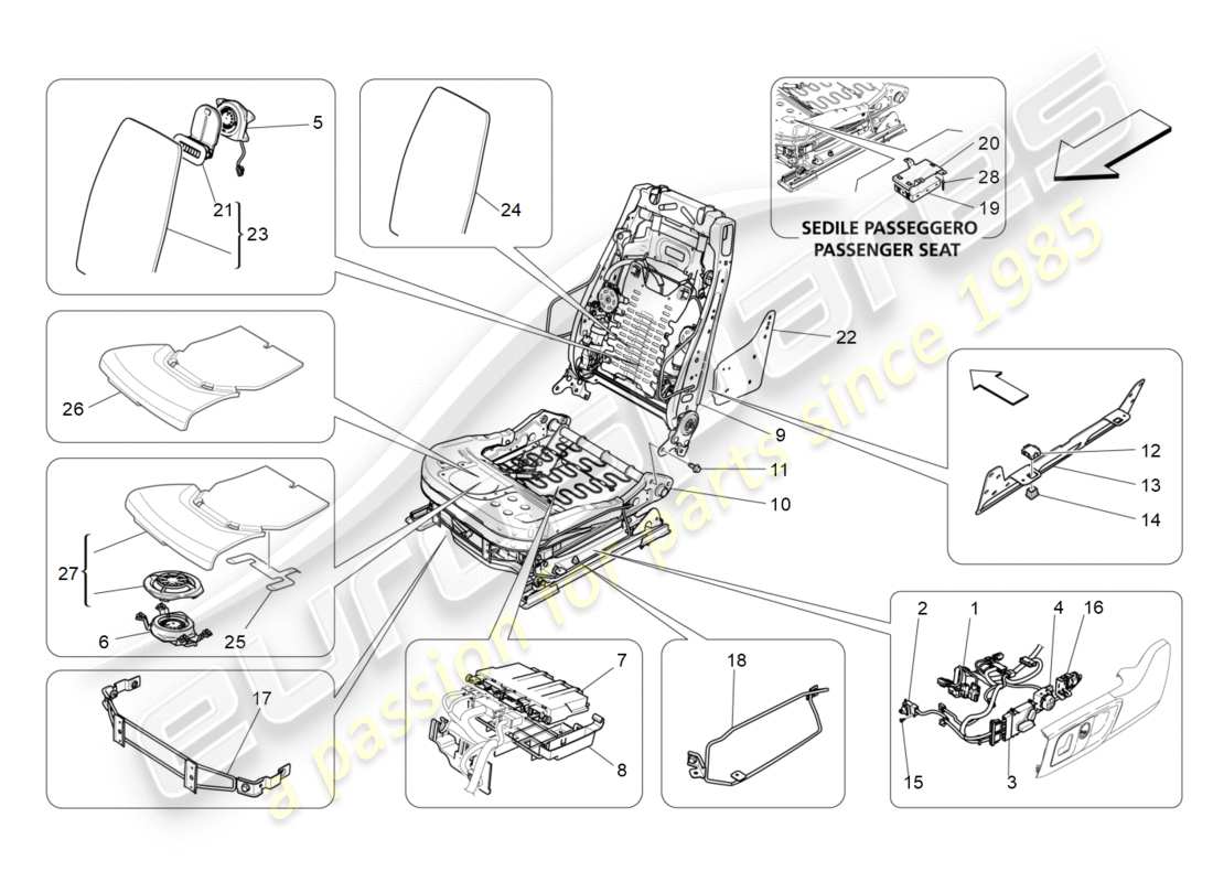 maserati qtp 3.0 tds v6 275hp (2015) vordersitze: mechanik und elektronik teilediagramm