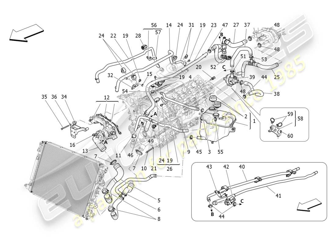 maserati qtp 3.0 bt v6 410hp (2014) kühlsystem: nähre und leitungen ersatzteildiagramm