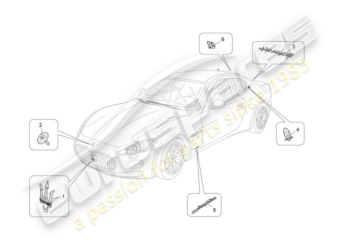 maserati granturismo s (2013) verzierungen, marken und symbole teilediagramm