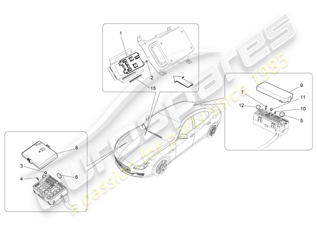 maserati qtp 3.0 bt v6 410hp (2014) relais, sicherungen und kästen teilediagramm