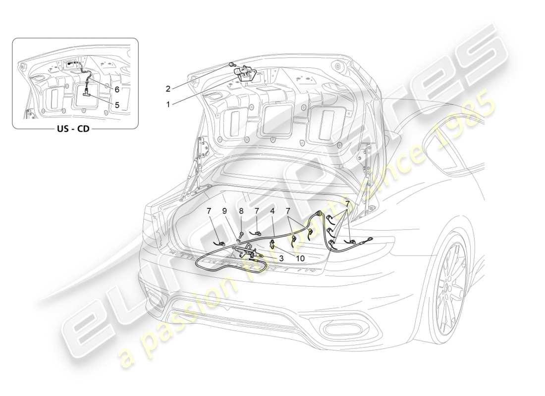 maserati granturismo s (2018) bedienelement für heckklappenöffnung, teilediagramm