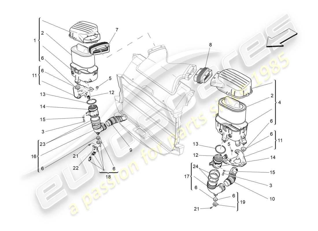 maserati qtp 3.0 bt v6 410hp (2014) luftfilter, lufteinlass und kanäle teilediagramm