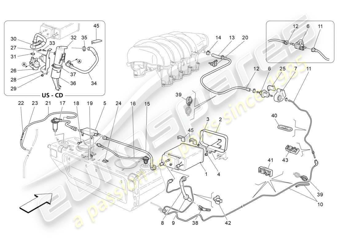 maserati granturismo s (2018) kraftstoffdampf-rückführungssystem teilediagramm