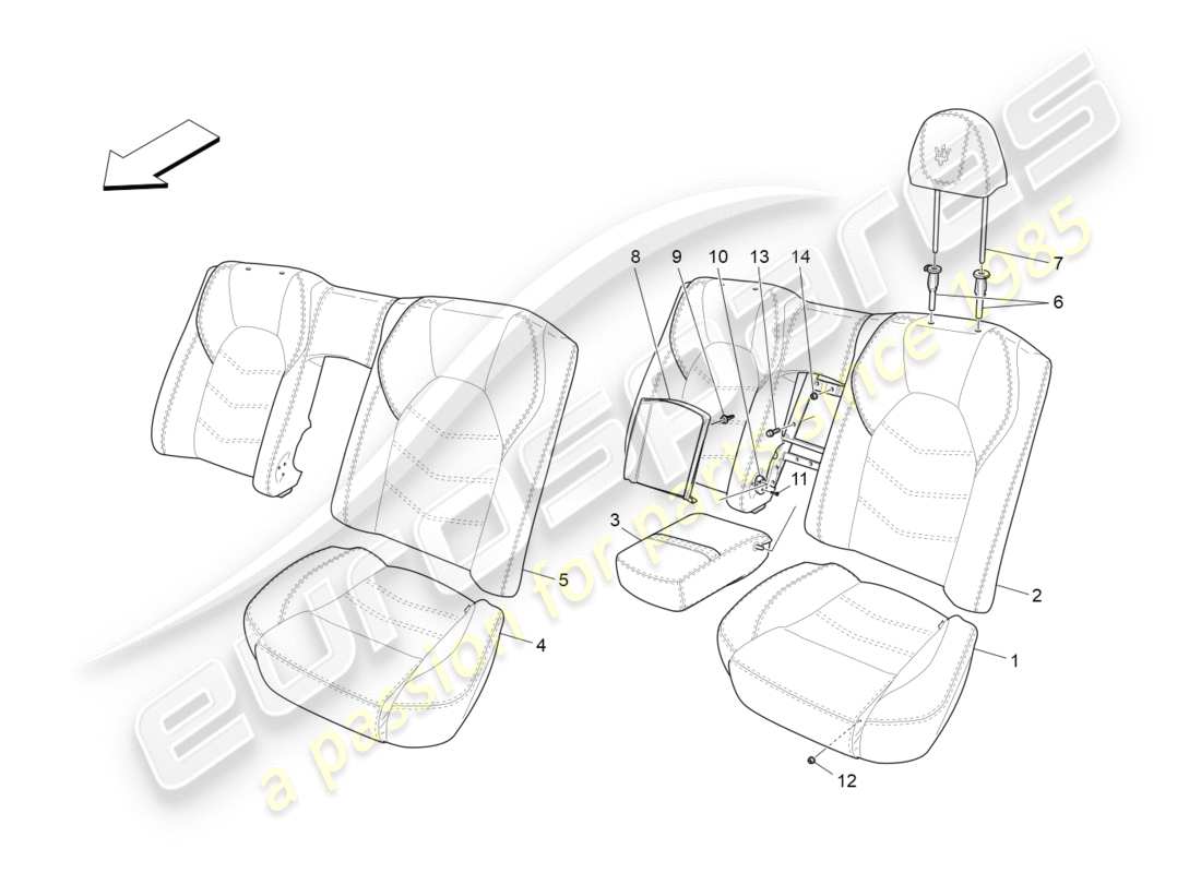 maserati granturismo s (2013) rücksitze: verkleidungen ersatzteildiagramm