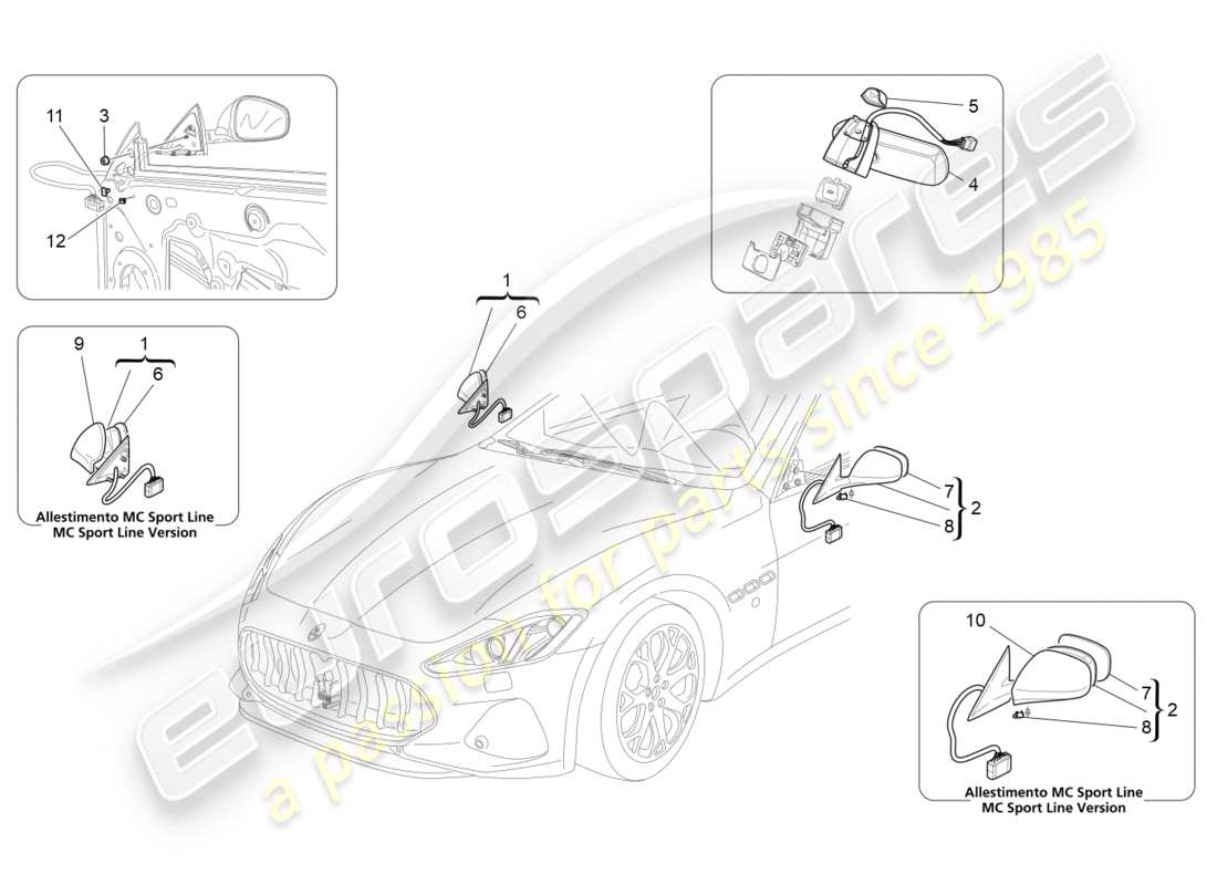 maserati granturismo s (2019) innen- und aussenrückspiegel teilediagramm