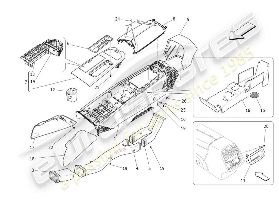 maserati qtp 3.0 tds v6 275hp (2015) zubehörkonsole und mittelkonsole teilediagramm