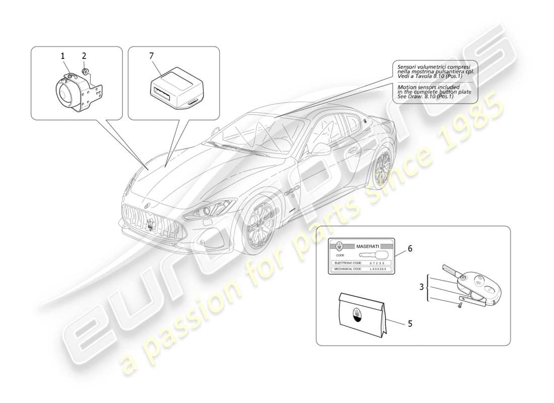 maserati granturismo s (2020) alarm- und wegfahrsperrensystem teilediagramm