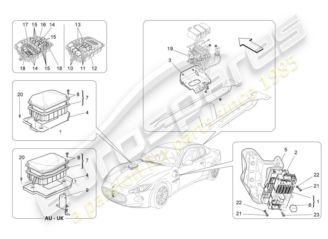 maserati granturismo s (2014) relais, sicherungen und kästen teilediagramm