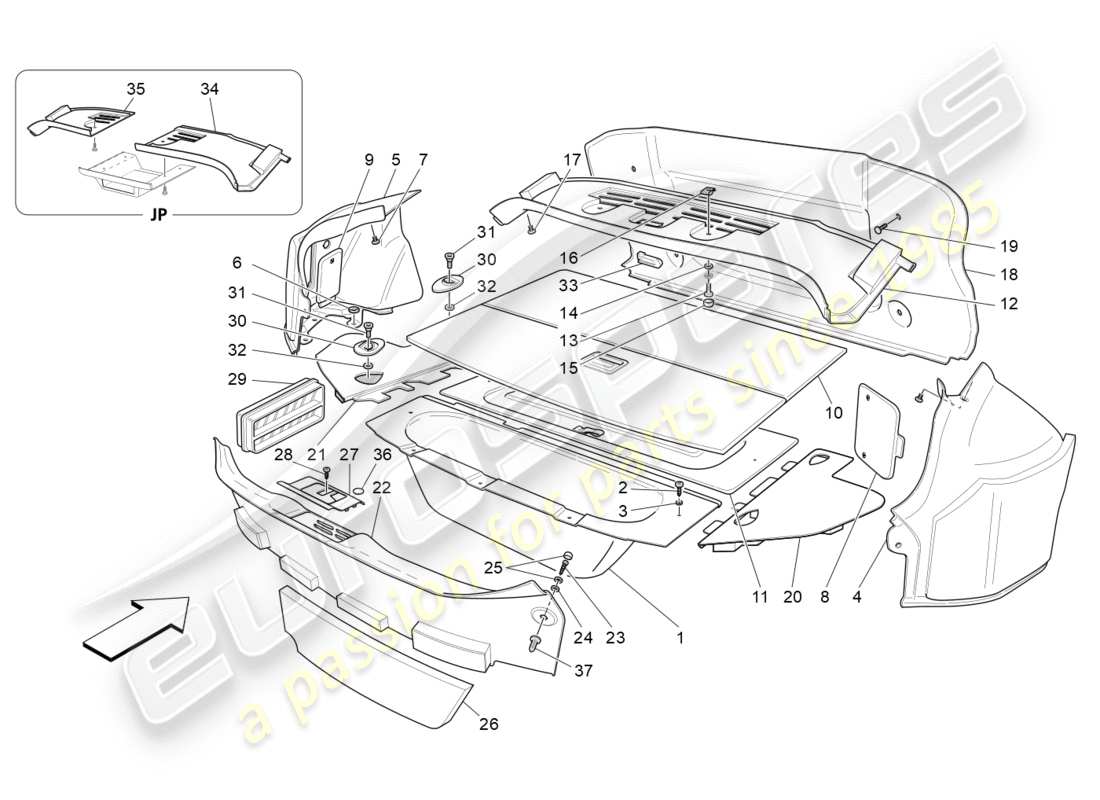 maserati granturismo (2016) gepäckraummatten teilediagramm