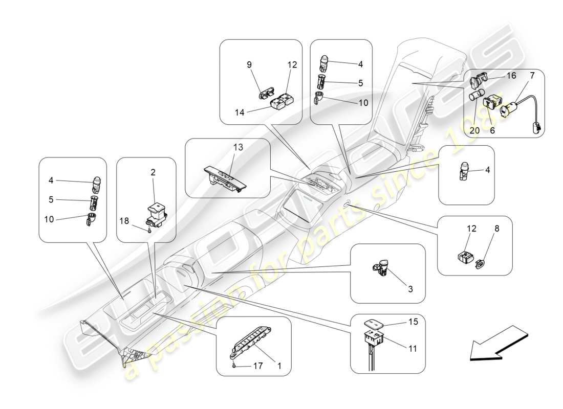 maserati qtp 3.0 bt v6 410hp (2014) mittelkonsolengeräte ersatzteildiagramm
