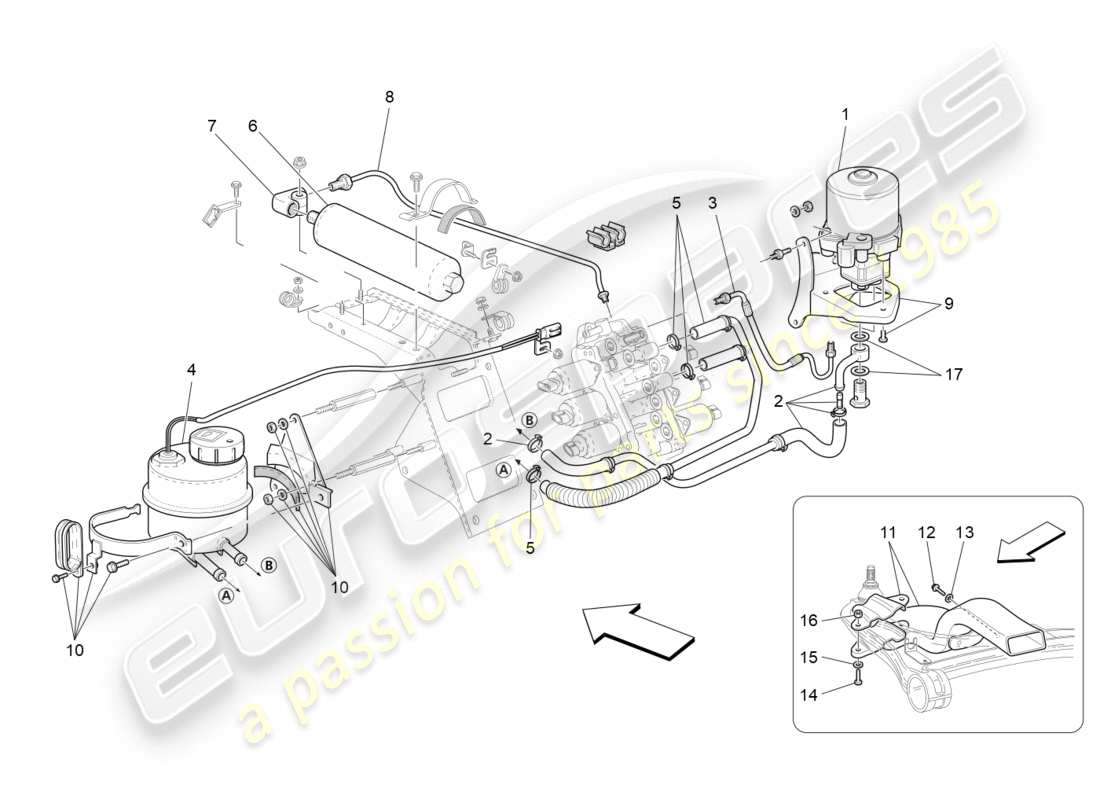 maserati granturismo (2009) getriebeaktivierungshydraulik: tank und pumpe teilediagramm