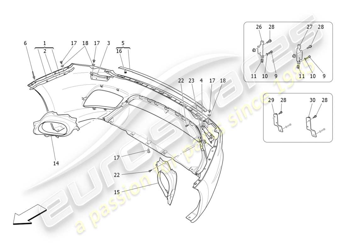 maserati granturismo s (2019) hintere stoßstange teilediagramm