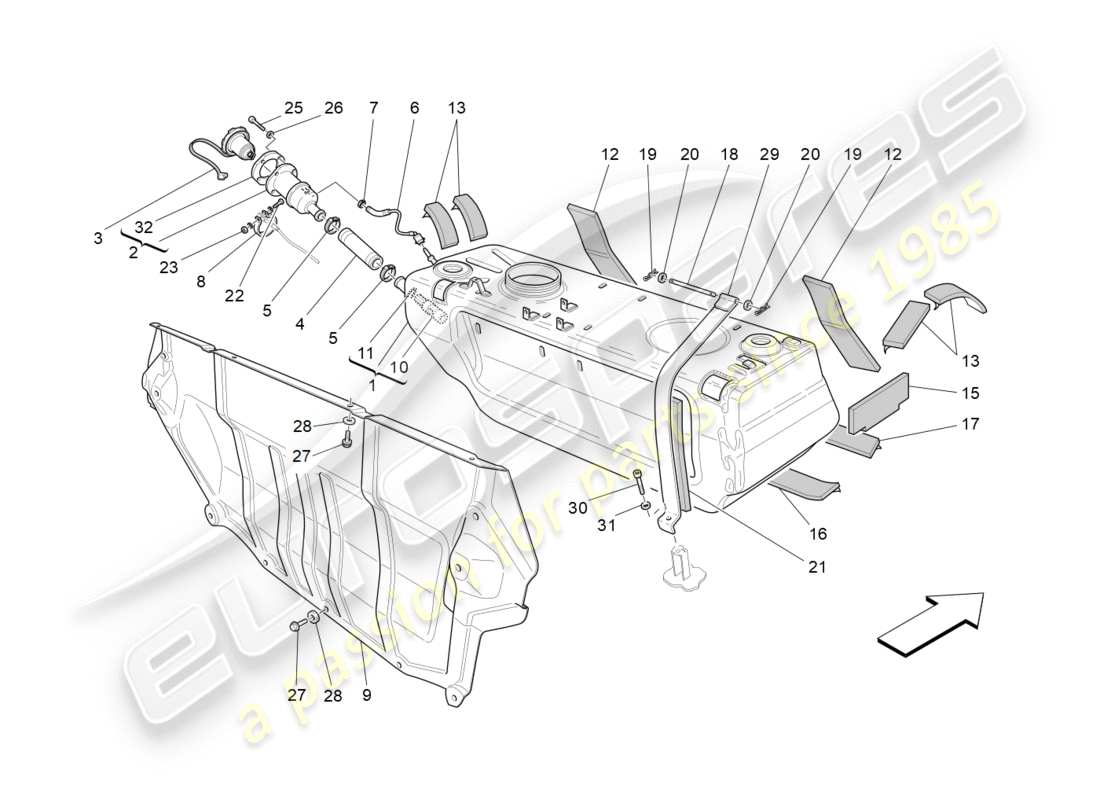 maserati granturismo s (2013) kraftstofftank teilediagramm