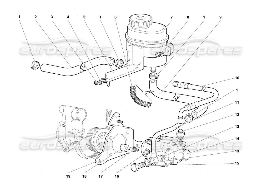 lamborghini diablo se30 (1995) servolenkung (optional) teilediagramm