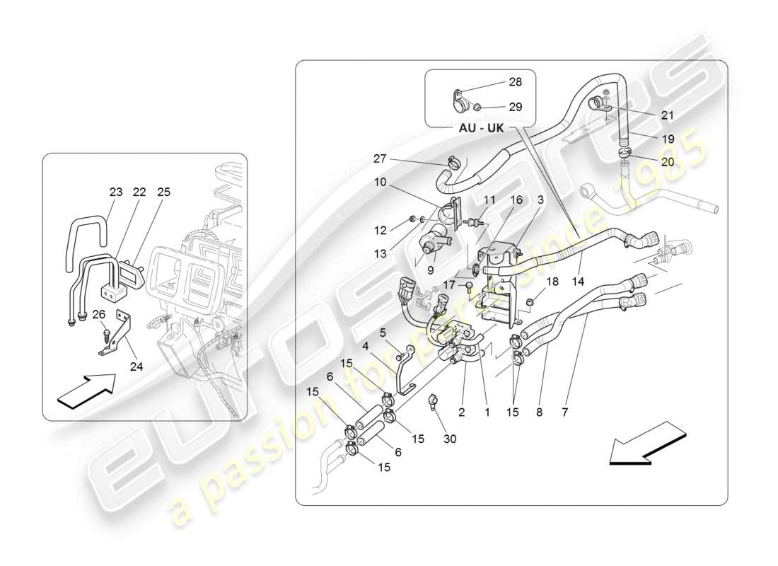 maserati granturismo (2008) klimaanlage: geräte im motorraum ersatzteildiagramm