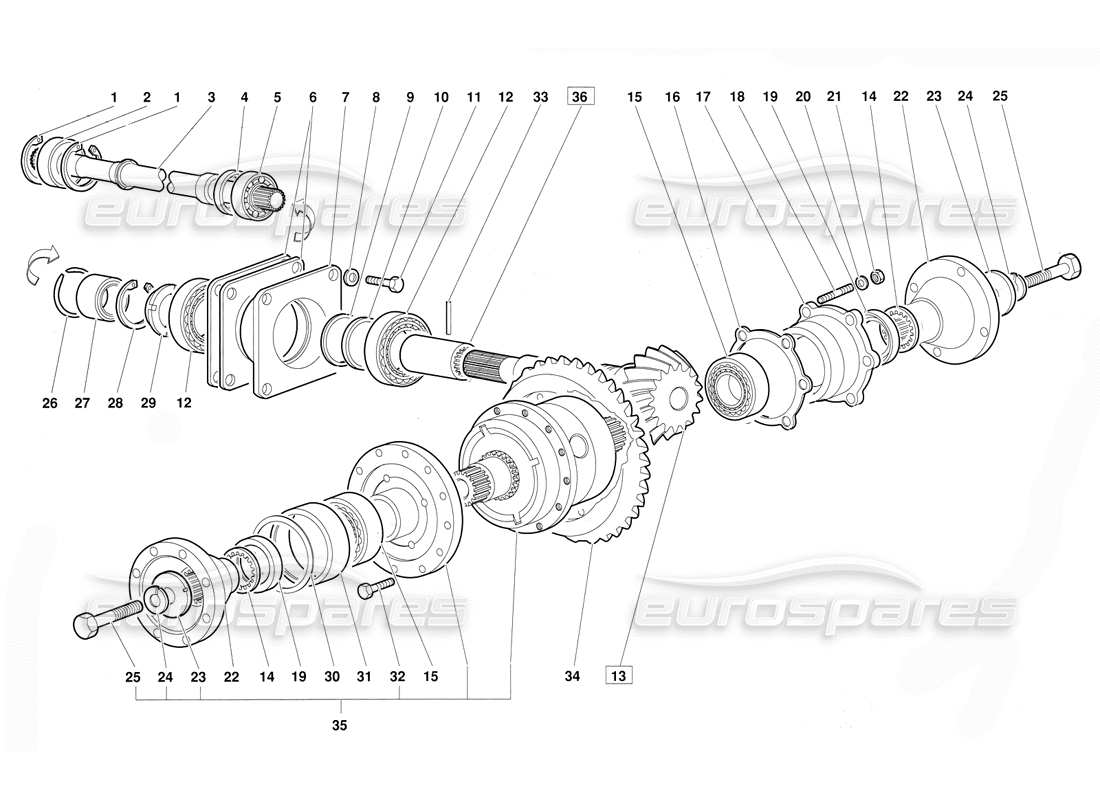 lamborghini diablo (1991) differential (gültig für version vom juni 1992) teilediagramm