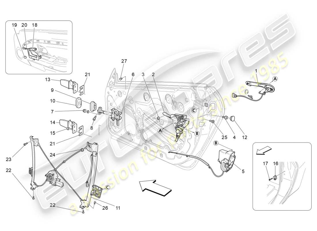 maserati granturismo (2013) vordere türen: mechanismen teilediagramm