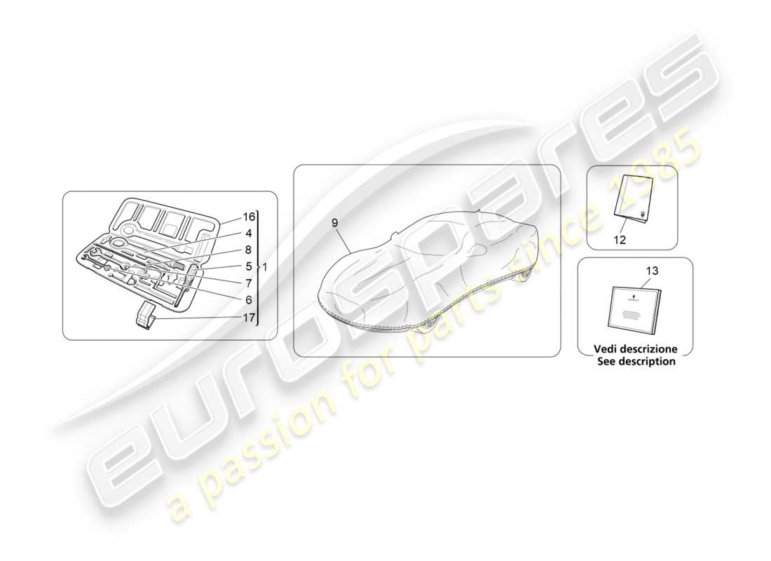 maserati granturismo s (2020) standardmässig mitgeliefertes teilediagramm
