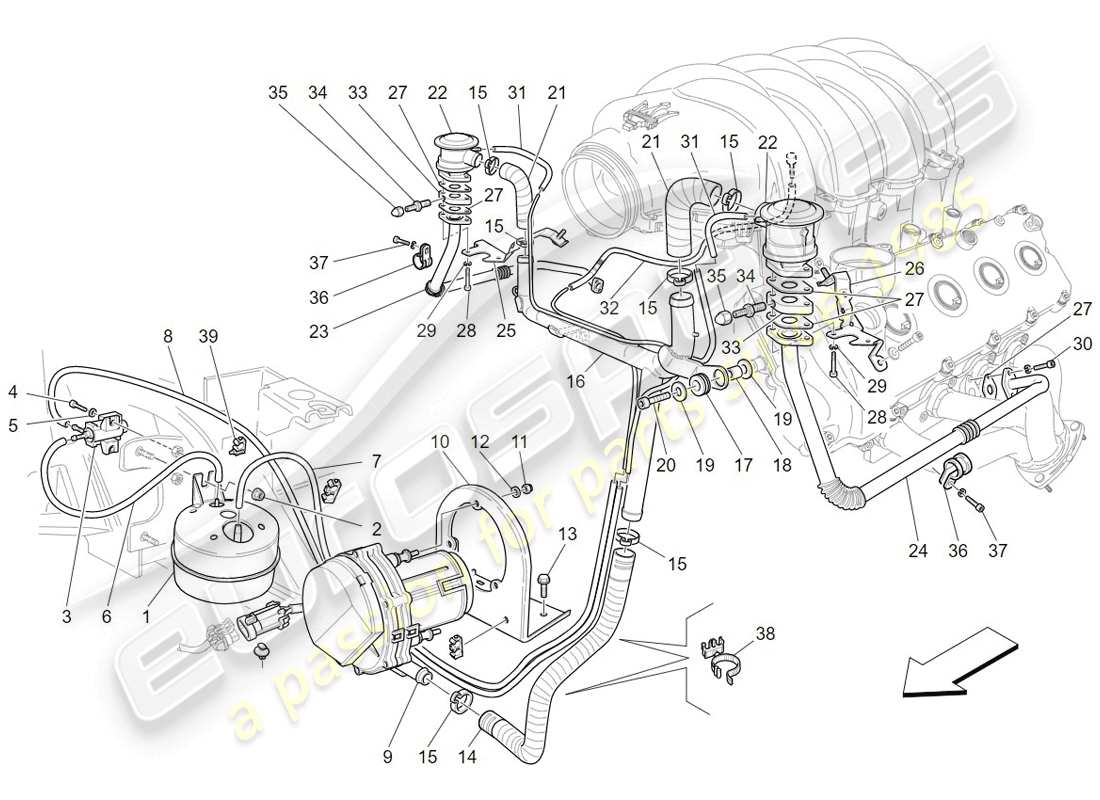 maserati granturismo (2009) zusatzluftsystem teilediagramm